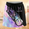 Maxcorners Bowling Purple Flame Strike Personalized 3D Skort, Skirts With Shorts