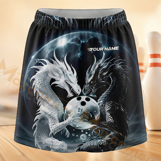 Maxcorners Bowling White Dragon Personalized 3D Skort, Skirts With Shorts