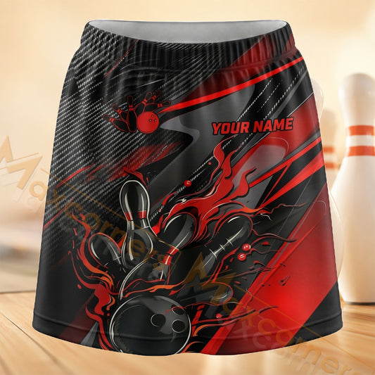 Maxcorners Bowling Red Black Tribal Personalized 3D Skort, Skirts With Shorts