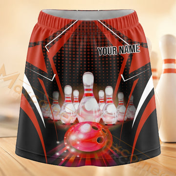 Maxcorners Bowling Red Glowing Strike Personalized 3D Skort, Skirts With Shorts