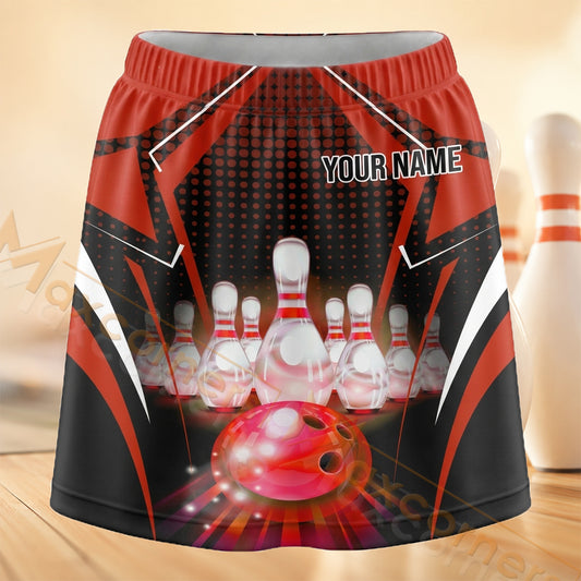 Maxcorners Bowling Red Glowing Strike Personalized 3D Skort, Skirts With Shorts