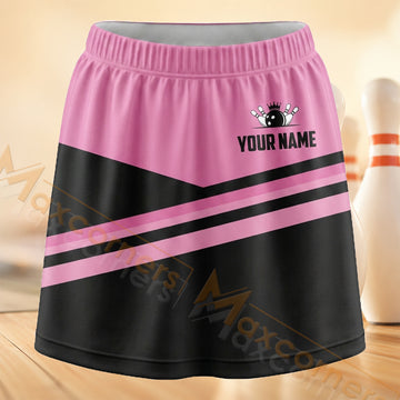 Maxcorners Bowling Pink Black Racing Stripes Personalized 3D Skort, Skirts With Shorts