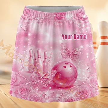 Maxcorners Bowling Pink Lace Personalized 3D Skort, Skirts With Shorts