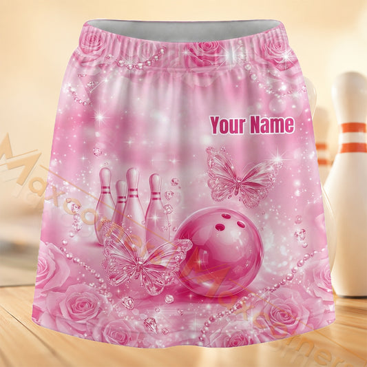 Maxcorners Bowling Pink Lace Personalized 3D Skort, Skirts With Shorts