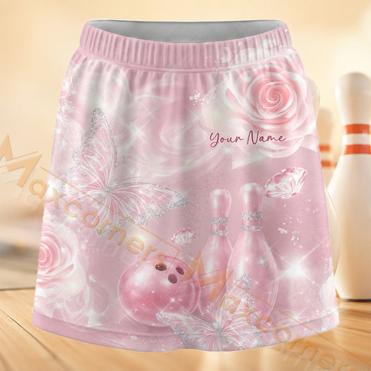 Maxcorners Bowling Blush Floral Lace Personalized 3D Skort, Skirts With Shorts