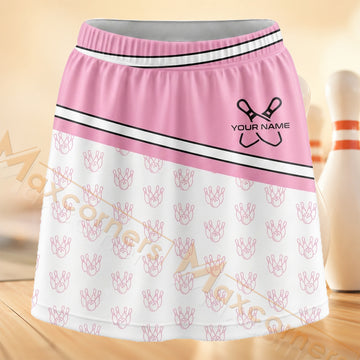 Maxcorners Bowling Pink Icon Pattern Personalized 3D Skort, Skirts With Shorts