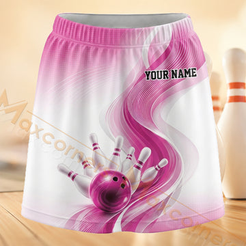 Maxcorners Bowling Pink Smoke Strike Personalized 3D Skort, Skirts With Shorts