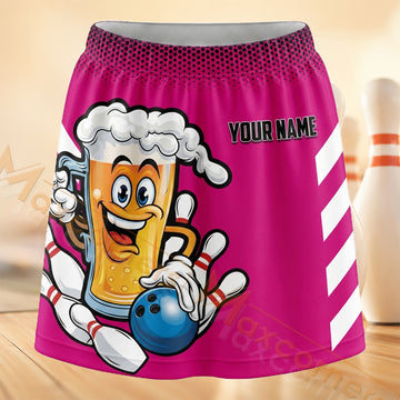 Maxcorners Bowling Pink Beer Mug Personalized 3D Skort, Skirts With Shorts