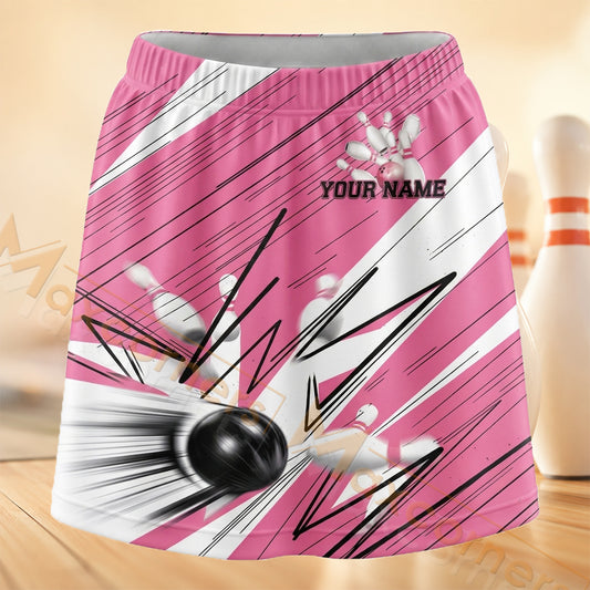 Maxcorners Bowling Pink Speed Burst Personalized 3D Skort, Skirts With Shorts