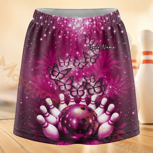 Maxcorners Bowling Magenta Mandala Sparkle Personalized 3D Skort, Skirts With Shorts