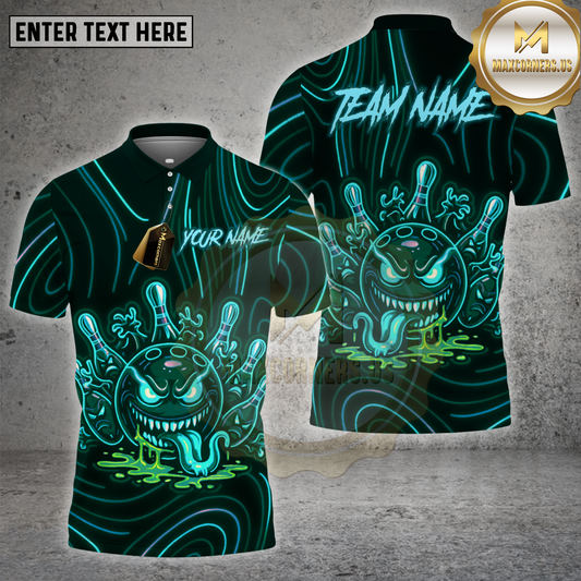 Maxcorners Bowling Neon Evil Ball Glow Effect Multioptions Personalized Name, Team Name Unisex 3D Shirt (4 Colors)