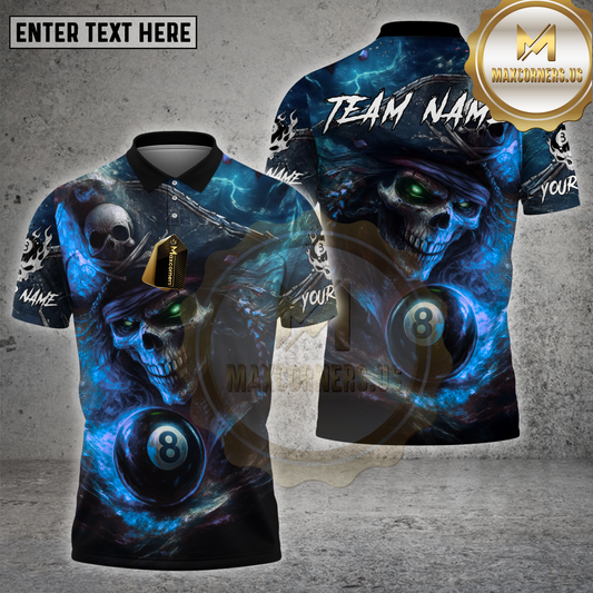 Maxcorners Billiards Shirt Pirate Skull Ocean 8 Ball Multicolor Options Personalized Name, Team Name Unisex 3D Shirt (4 Colors)