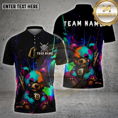 Maxcorners Billiards Shirt Colorful Angry Teddy Bear 8 Ball Personalized Name, Team Name Unisex 3D Shirt