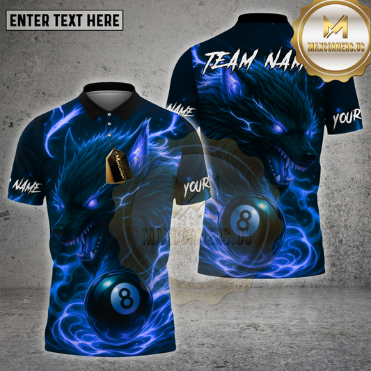 Maxcorners Billiards Shirt Purple Lightning Wolf 8 Ball Multicolor Options Personalized Name, Team Name Unisex 3D Shirt (4 Colors)