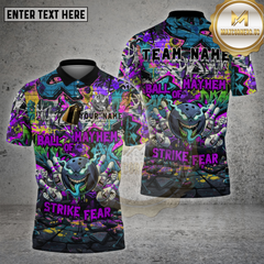 Maxcorners Bowling Shirt Ball of Mayhem Graffiti Strike Fear Multioptions Personalized Name, Team Name Unisex 3D Shirt (4 Colors)