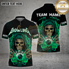 Maxcorners Bowling Shirt Skull Lightning Strike Multioptions Personalized Name, Team Name Unisex 3D Shirt (4 Colors)