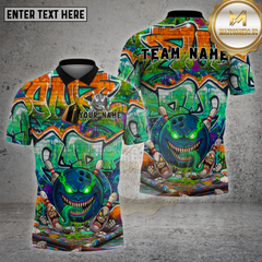Maxcorners Bowling Shirt Blue Monster Ball Brick Wall Multioptions Personalized Name, Team Name Unisex 3D Shirt (4 Colors)