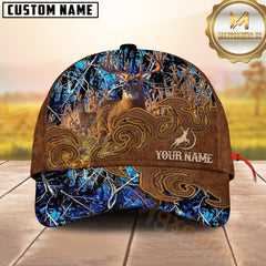 Maxcorners Hunting Whitetail Deer Brown Tooled Leather Camo Patch Custom Name 3D Cap (6 Colors)