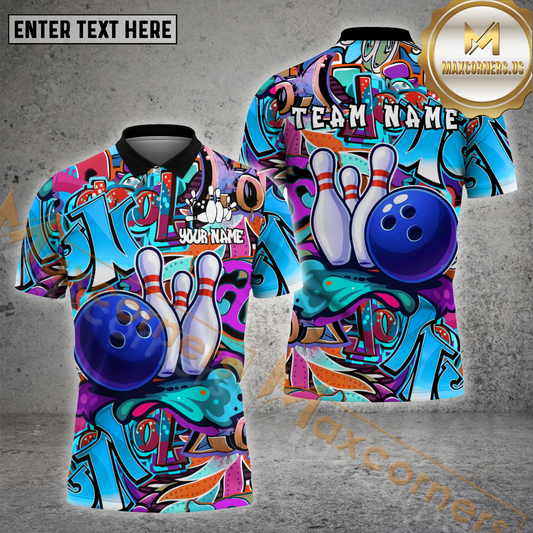 Maxcorners Bowling Shirt Street Art Explosion Multicolor Options Personalized Name, Team Name 3D Shirt (4 Colors)