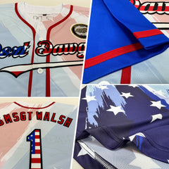 Maxcorners Custom Royal White-Red 3D American Flag Fashion Premium Baseball Jersey LM0210