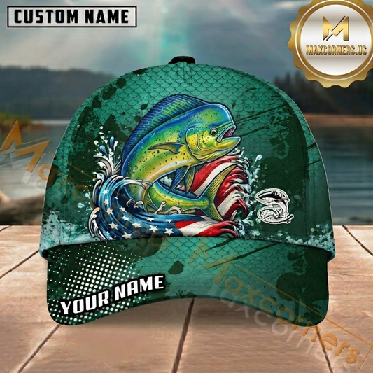 Maxcorners Emerald Scale Patriot Custom Name Fishing Cap