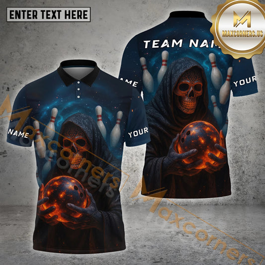 Maxcorners Bowling Grim Reaper Galaxy Glow Multicolor Options Personalized Name, Team Name 3D Shirt (4 Colors)