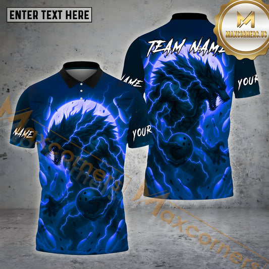 Maxcorners Bowling Wolf Thunder Strike Multicolor Options Personalized Name, Team Name 3D Shirt (4 Colors)