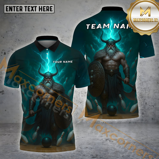Maxcorners Bowling Viking Thunder God Multicolor Options Personalized Name, Team Name 3D Shirt (4 Colors)
