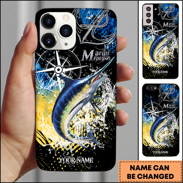 Maxcorners Marlin Fishing Compass Anchor Splash Art Personalized Name Phone Case