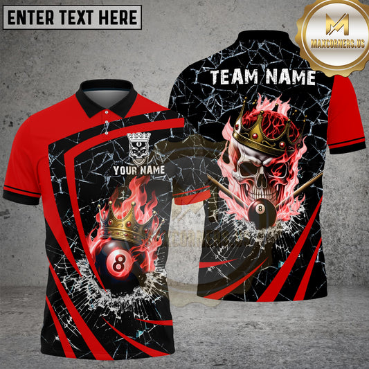Maxcorners Crown Skull Billiards Graphic Multicolor Options Personalized Name, Team Name 3D Shirt (4 Colors)