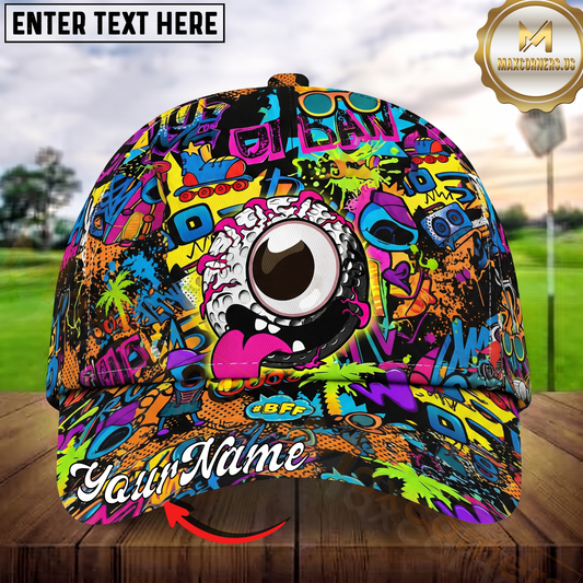 Maxcorners Golf Monster Eyeball Graffiti Art Personalized Name 3D Cap