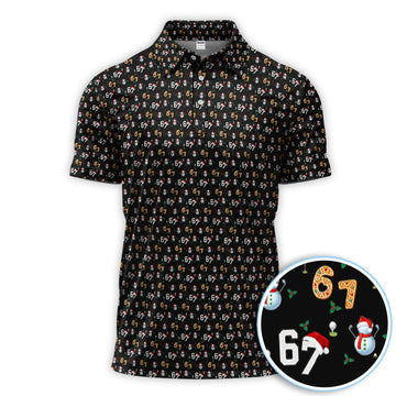 Maxcorners Festive 67 Christmas Pattern Polos, Holiday Golf Shirt For Golfer, Funny Golf Gift For Men