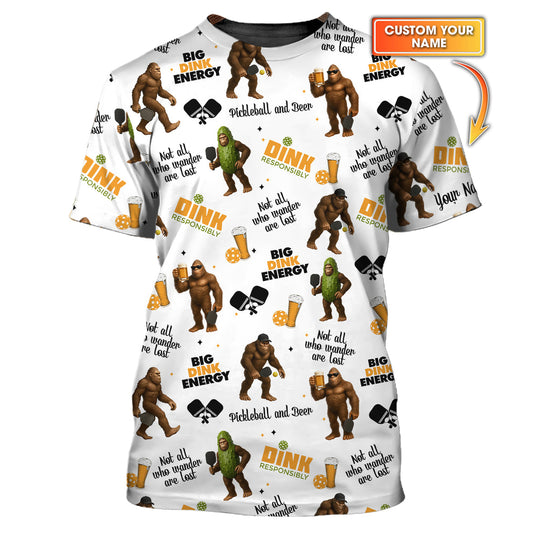 Maxcorners Bigfoot and Beer Pickleball Shirt – Funny Custom Men's Tee – Big Dink Energy Design LM0509