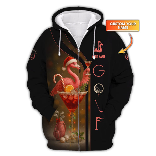 Maxcorners Personalized Flamingo Golf Shirt, Christmas Golf Shirt With Custom Name, Golf Gift For Golfer