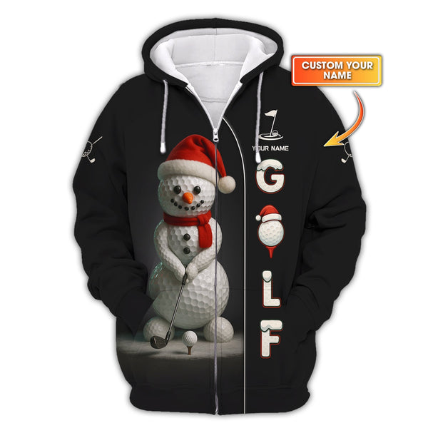 Maxcorners Personalized Christmas Golf Shirt, Snowman Playing Golf With Custom Name, Funny Golf Shirt For Men