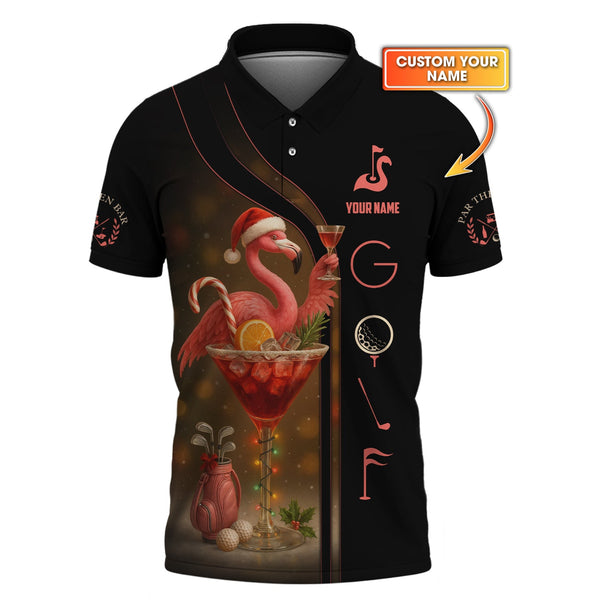 Maxcorners Personalized Flamingo Golf Shirt, Christmas Golf Shirt With Custom Name, Golf Gift For Golfer