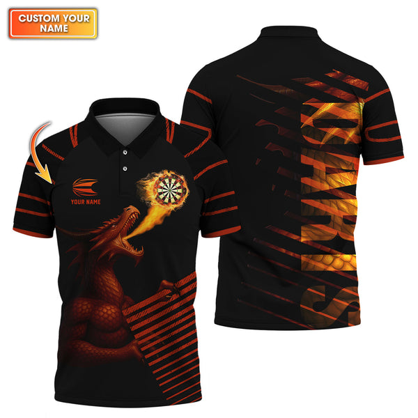 Maxcorners Personalized Fire Dragon Darts Jersey, Custom Name Darts Shirt, Dart Shirts For Men LM0509
