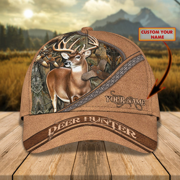 Maxcorners Deer Hunting Brown Leather Pattern Personalized Cap