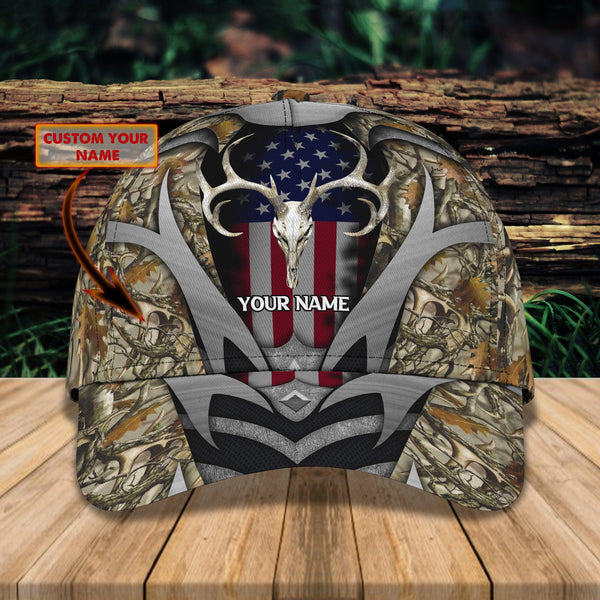 Maxcorners Deer Hunting Skull American Flag Personalized Cap