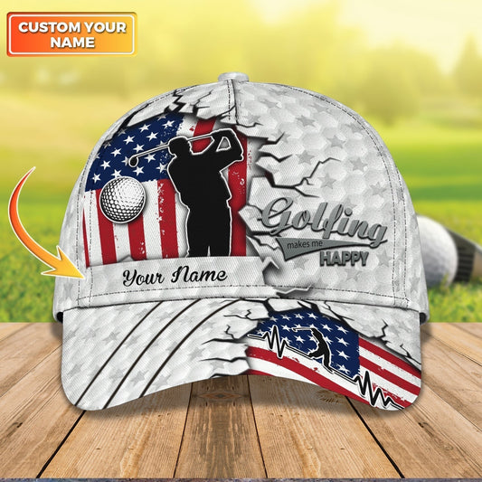 Maxcorners Personalized Golfing Baseball Cap 3D Hat For Men And Woman, Golfing Make Me Happy, Golf 3D Cap Hat LM0402