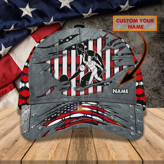 Maxcorners Personalized Name 3D All Over Print Bowling Cap Hat, Bowler Hat Full Print, Team Bowling Baseball Hat LM0402
