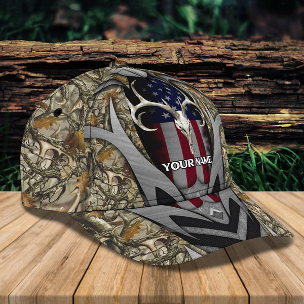 Maxcorners Deer Hunting Skull American Flag Personalized Cap