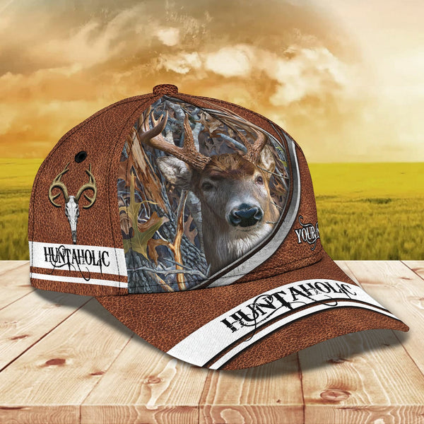 Maxcorners Deer Hunting Brown Leather Pattern 2 Personalized Cap