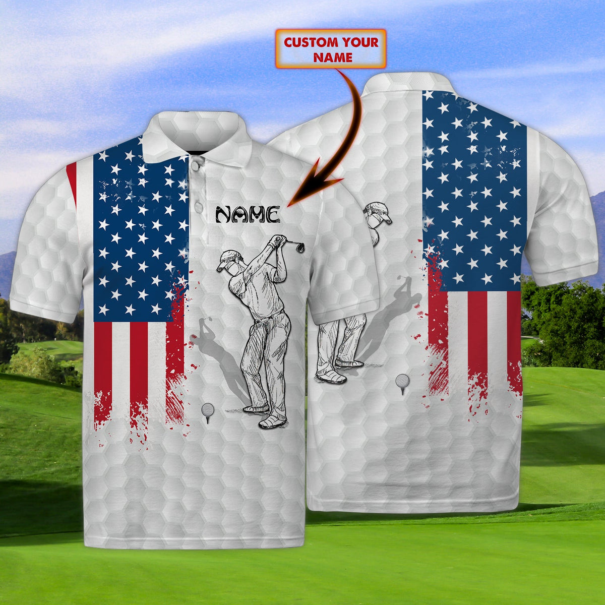 Maxcorners Golf American Customized Name 3D Shirt