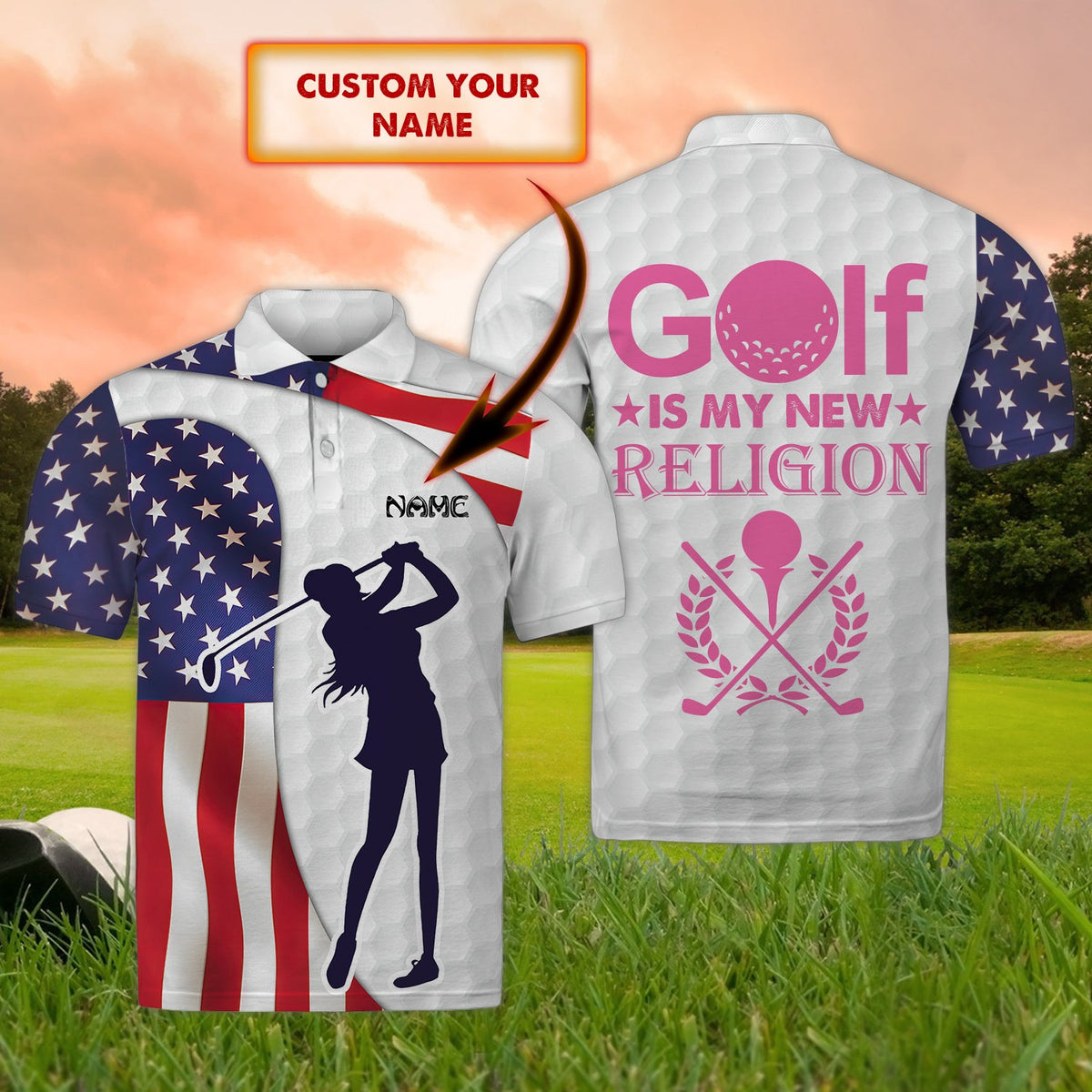 Maxcorners Golf American Girl Customized Name 3D Shirt