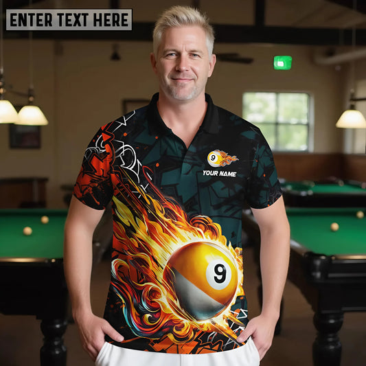 Maxcorners Billiard Fire 9 Ball Flame Multicolor Options Personalized Name, Team Name 3D Shirts (4 Colors)