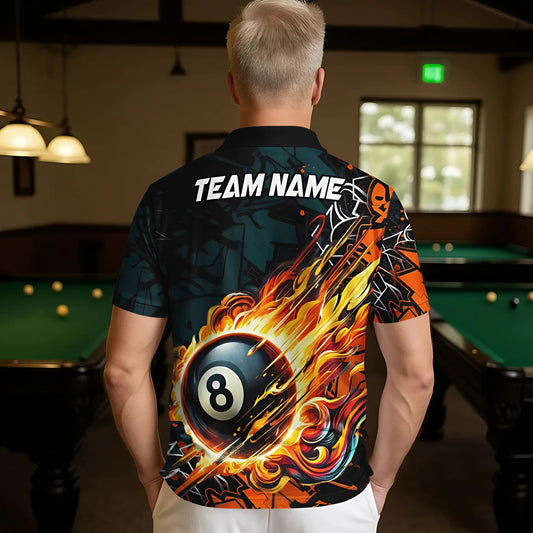 Maxcorners Billiard Fire 8 Ball Flame Multicolor Options Personalized Name, Team Name 3D Shirts (4 Colors)