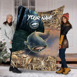 Maxcorners Catfish Fishing Camo Customized Name 3D Quilt - Blanket