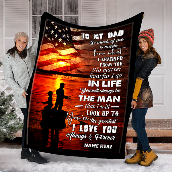 Maxcorners Fishing Blanket To my Dad Customized Name And Picture 3D Quilt - Blanket