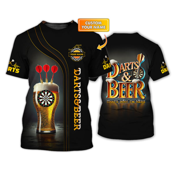 Maxcorners Custom Darts & Beer Shirt – Black Gold Pub Tee with Funny Dartboard Glass Design – 'That’s Why I’m Here' Quote LM0509